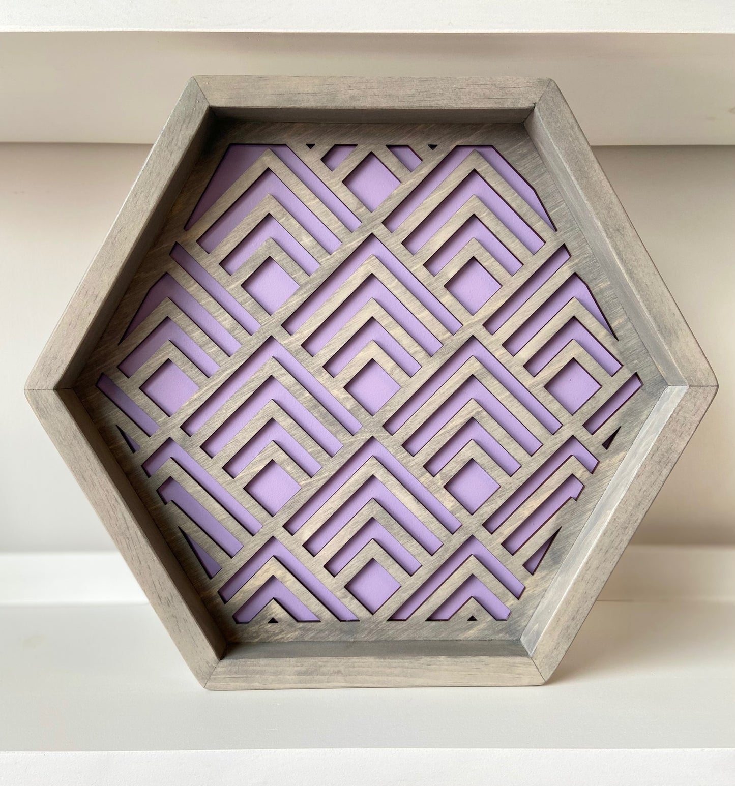 Geometric Tray - Grey and Purple - Wood Chip Decor