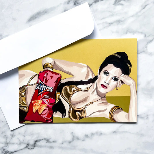 Princess Leia Eating Doritos Blank Greeting Card