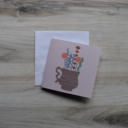 Tea Cup Flower Vase Greeting Card - Tea Thoughts