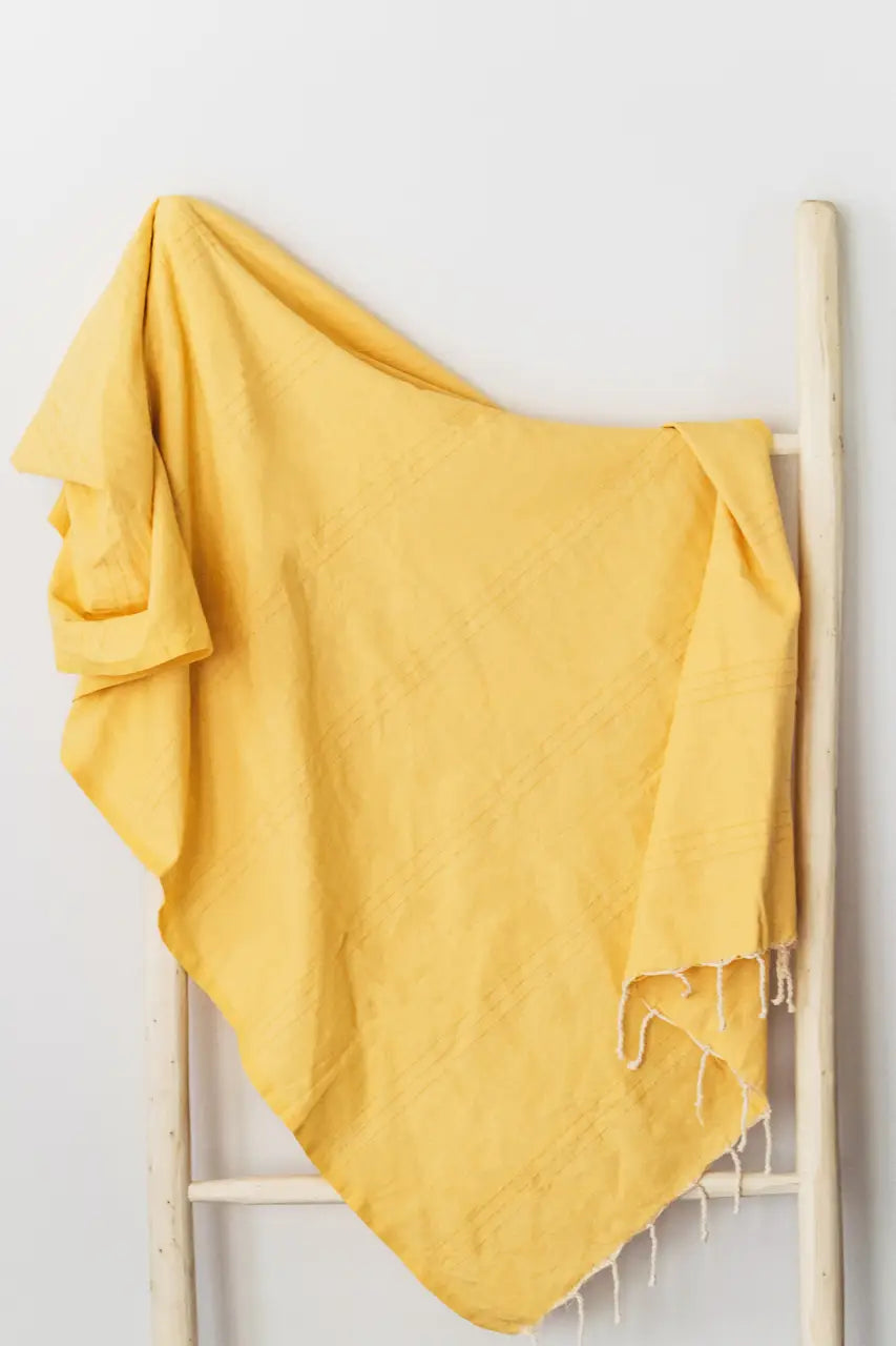 Minimalist Cotton Throw Blanket - Grey and Yellow
