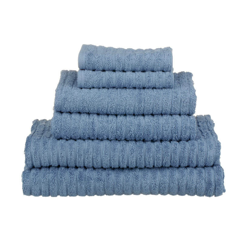 Fairtrade Glo Organic Cotton Stripe Towels - Faded Denim