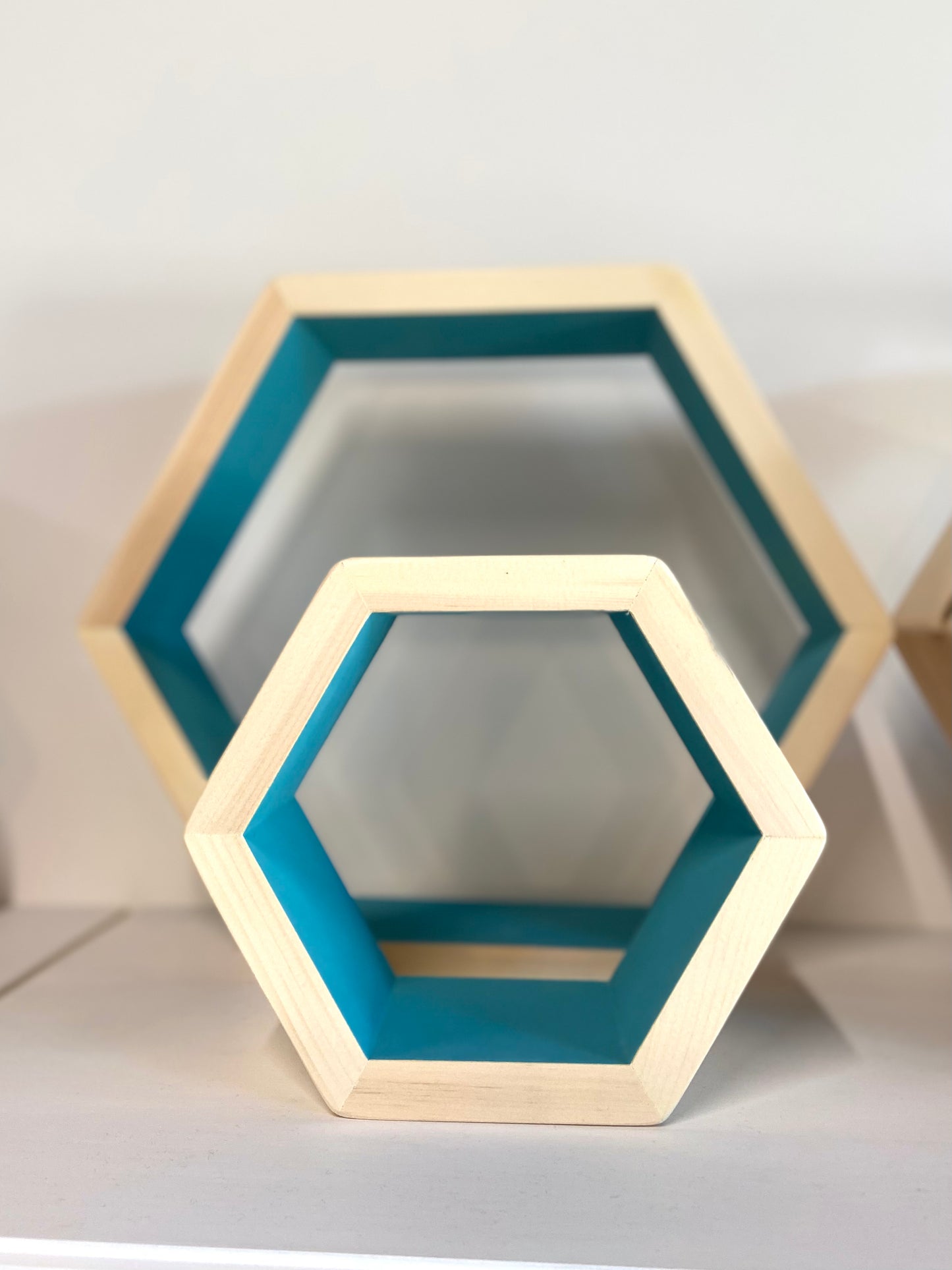 Floating Hexagon Shelf 14" Natural - Wood Chip Decor