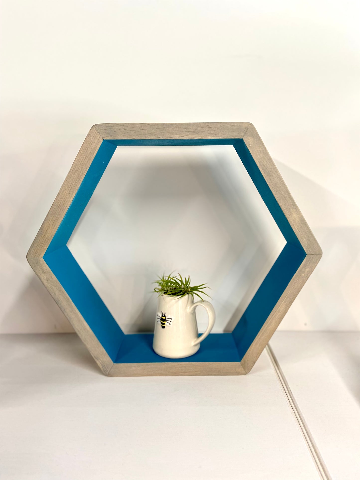 Floating Hexagon Shelf 14" Grey - Wood Chip Decor